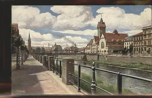 Pforzheim Partie an der Enz mit Stadtbad und Gewerbeschule Kat. Pforzheim