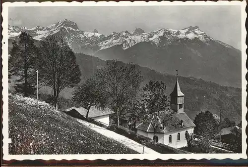 Huemoz Le Grand Muveran Dent de Morcles Kirche Waadtlaender Alpen Kat. Huemoz