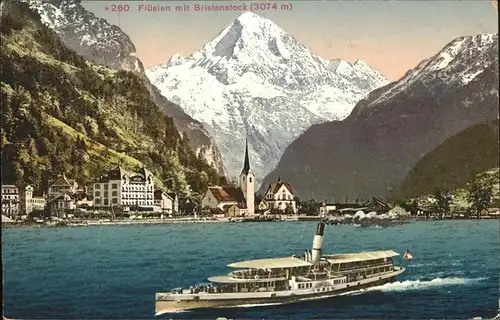 Flueelen UR Panorama mit Bristenstock Vierwaldstaettersee Schiff Glarner Alpen Kat. Flueelen UR