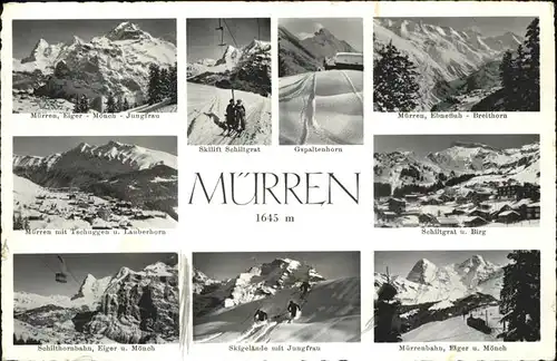 kk12060 Muerren BE Eiger Moench Jungfrau Tschuggen Lauberhorn Schilthornbahn Skilift Schiltgrat Birg Gspaltenhorn Ebnefluh Breithorn Kategorie. Muerren Alte Ansichtskarten