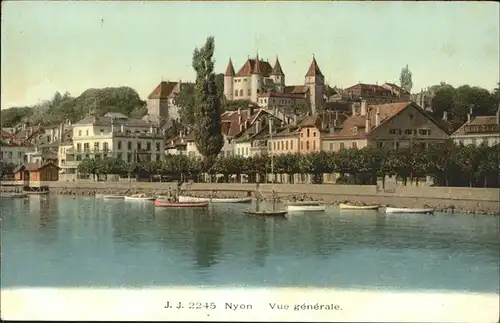 kk12072 Nyon VD Vue generale chateau Lac Leman bateau Kategorie. Nyon Alte Ansichtskarten