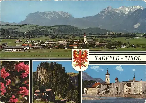 kk12215 Radfeld Tirol Panorama Unterinntal Wappen Kirche Partie am Inn Kategorie. Radfeld Kufstein Alte Ansichtskarten