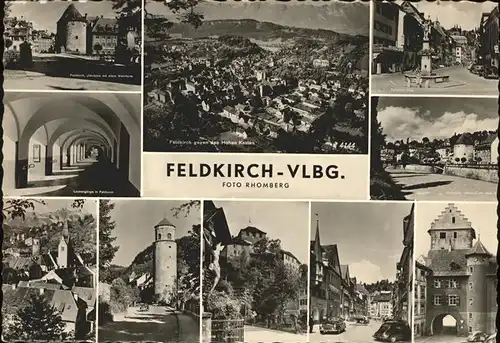 kk12247 Feldkirch Vorarlberg Illbruecke Wehrturm Brunnen Laubengaenge Blick gegen Hoher Kasten Kategorie. Feldkirch Alte Ansichtskarten