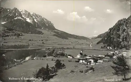 kk12340 Walchsee Tirol Panorama gegen Kaisergebirge See Kategorie. Walchsee Alte Ansichtskarten