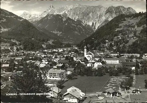 kk12621 Schruns Vorarlberg Panorama Tschagguns gegen Zimba Raetikon Kategorie. Schruns Alte Ansichtskarten