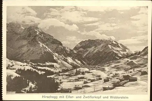 kk12748 Hirschegg Kleinwalsertal Vorarlberg Panorama mit Elfer  und Zwoelferkopf und Widderstein Allgaeuer Alpen Kategorie. Mittelberg Alte Ansichtskarten