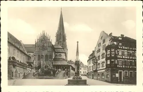 Aschaffenburg Stiftsplatz Brunnen Kirche Kat. Aschaffenburg