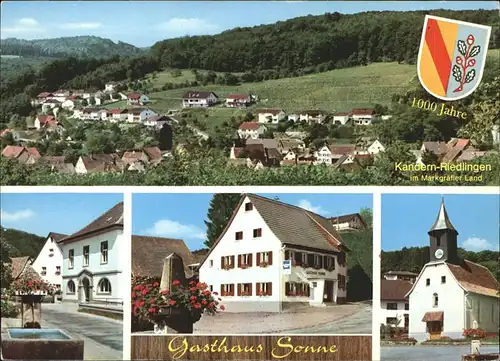 Riedlingen Kandern Teilansicht Gasthaus Sonne Brunnen Kirche Wappen Kat. Kandern