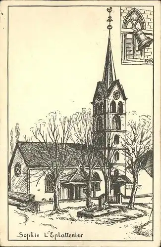 Neuchatel NE Eglise Strichzeichnung Kuenstlerkarte von C. L Eplattenier / Neuchatel /Bz. NeuchÃ¢tel