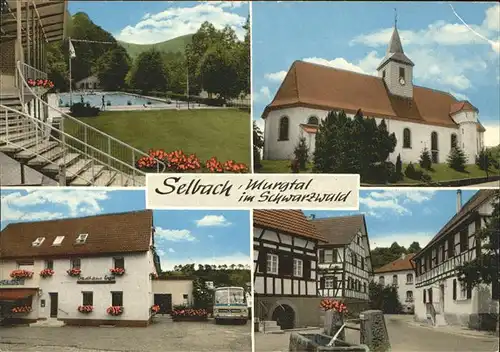 Selbach Gaggenau Teilansichten Schwimmbad Kirche Brunnen Gasthaus Engel Kat. Gaggenau