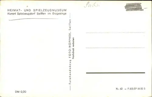 Seiffen Erzgebirge Heimat  und Spielzeugmuseum Kat. Kurort Seiffen Erzgebirge