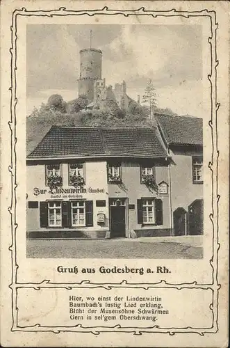Godesberg Bad Gasthaus Zur Lindenwirtin mit Godesburg Kat. Bonn