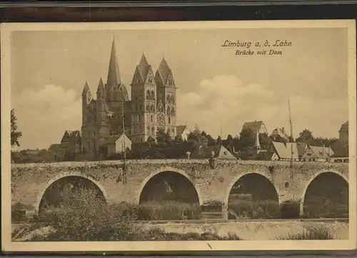 Limburg Lahn Bruecke m it Dom Kat. Limburg a.d. Lahn