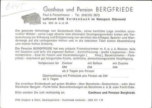 Seidenbuch Gasthaus u.Pension BERGFRIEDE Kat. Lindenfels