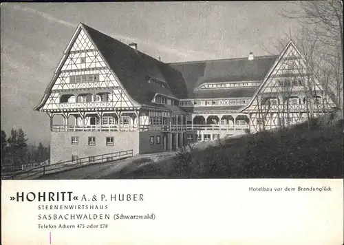 Sasbachwalden Hohritt Sternenwirtshaus Huber  Kat. Sasbachwalden