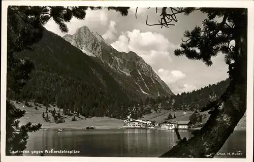 Lautersee Mittenwald Blick zur Wettersteinspitze Kat. Mittenwald