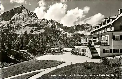 Kreuzeckhaus mit Alpspitze und Zugspitze Kat. Garmisch Partenkirchen