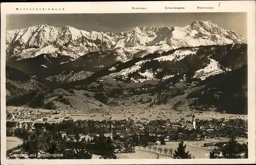 Garmisch Partenkirchen Panorama mit Dreitorspitze Kat. Garmisch Partenkirchen