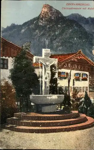 Oberammergau Christusbrunnen mit Kofel Kat. Oberammergau