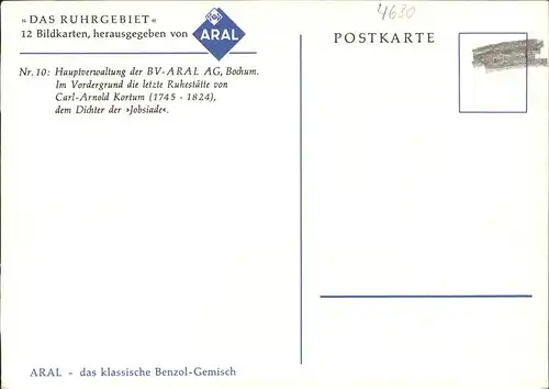 Bochum Hauptverwaltung der ARAL AG   im Vordergrund letzte Ruhestaette von Carl Arnold Kortum Kat. Bochum