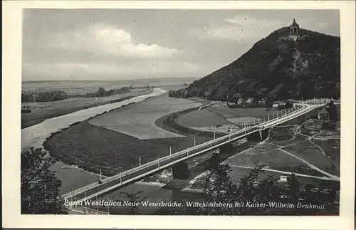 Porta Westfalica Neue Weserbruecke und Wittekindsberg mit Kaiser Wilhelm Denkmal Kat. Porta Westfalica