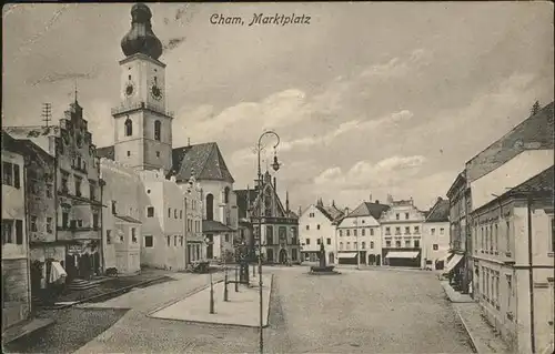 Cham Oberpfalz Marktplatz mit Kirche Kat. Cham