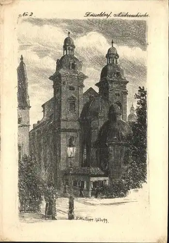 Duesseldorf Andreaskirche Zeichnung Kat. Duesseldorf