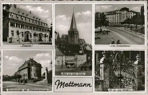 Mettmann Krankenhaus Tor Kirche Postamt  Kat. Mettmann