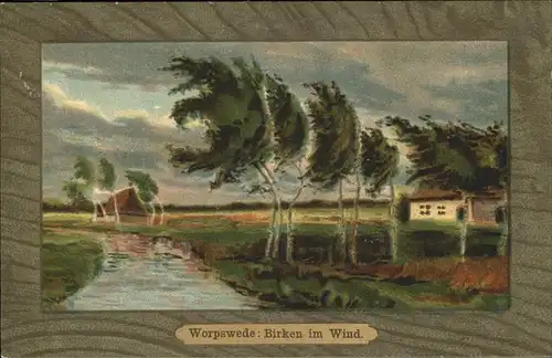 Worpswede Birken im Wind Kuenstlerkarte Kat. Worpswede