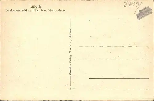 Luebeck Dankwartsbruecke mit Petri  und Marienkirche Kat. Luebeck