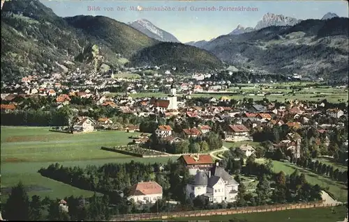 Garmisch Partenkirchen Panorama Blick von Maximilianhoehe Kat. Garmisch Partenkirchen