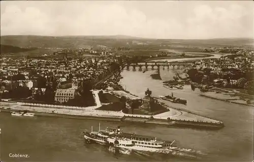 Koblenz Teilansicht mit Deutschem Eck Muendung Mosel Rhein Denkmal Kat. Koblenz