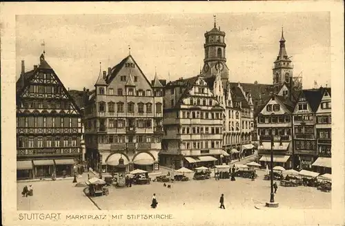 Stuttgart Marktplatz mit Stiftskirche Kat. Stuttgart