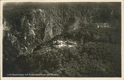 Thale Harz Hotel Rosstrappe mit Rosstrappefelsen und Bodetal Kat. Thale