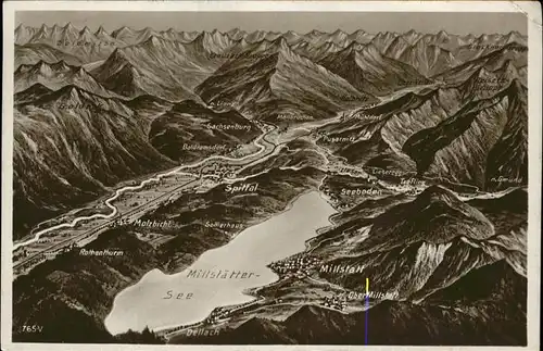 Millstatt Kaernten Panorama uebersichtskarte Millstaetter See mit Alpen