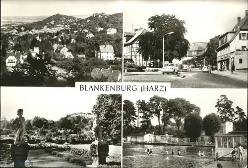 Blankenburg Harz Blick vom Eichenberg Mauerstrasse Barockgarten im ehem. Lustschloss Staedt. Freibad