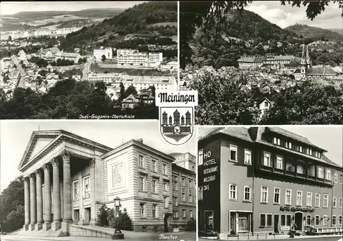 Meiningen Thueringen Juri Gagarin Oberschule Teilansicht Hotel Saechsischer Hof Theater Wappen