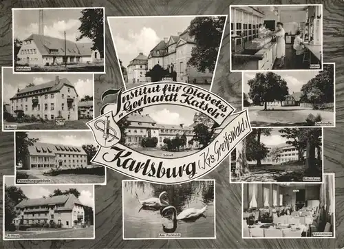 Karlsburg Greifswald Institut fuer Diabetes Gerhardt Katsch Schloss Parkteich Schwan Kat. Karlsburg Greifswald