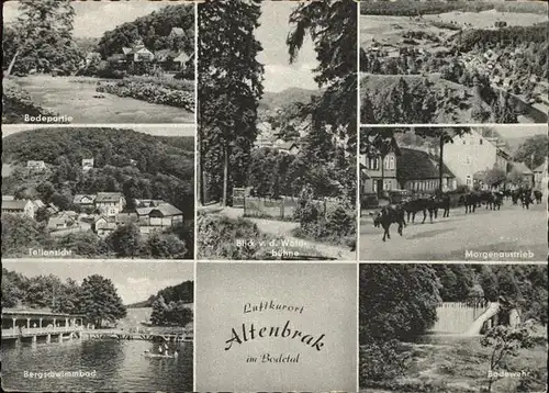 Altenbrak Harz Partie an der Bode Wehr Viehtrieb Schwimmbad Blick von der Waldbuehne