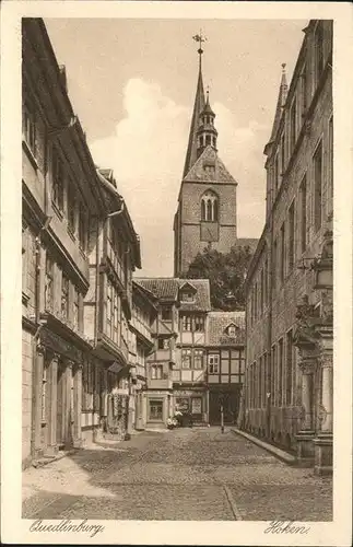 Quedlinburg Harz Sachsen Anhalt Hoken Strassenpartie Kirche