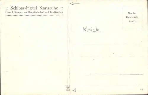 Karlsruhe Schloss Hotel Hauptbahnhof Stadtgarten Fontaene Kuenstlerkarte Kat. Karlsruhe