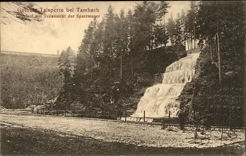 Tambach Dietharz Gothaer Talsperre ueberlauf mit Teilansicht der Sperrmauer Feldpost Kat. Tambach Dietharz