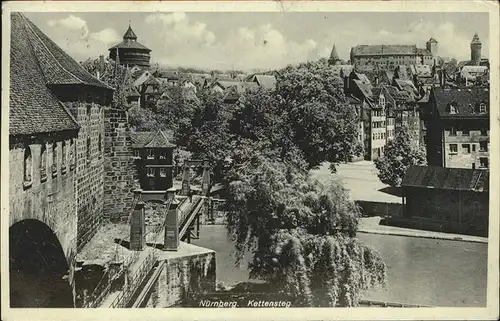 Nuernberg Kettensteg ueber der Pregnitz Haengebruecke Burg Kat. Nuernberg