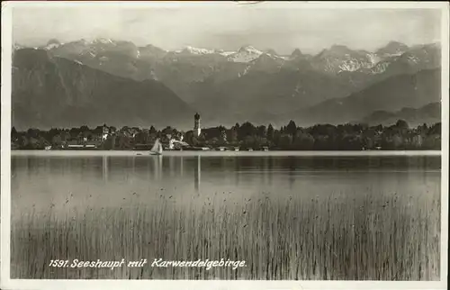 Seeshaupt Panorama mit Starnberger See Karwendelgebirge Kat. Seeshaupt