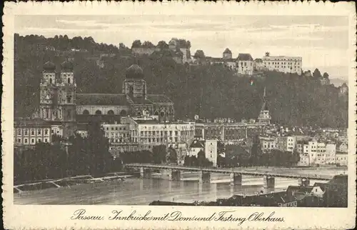 Passau Innbruecke mit Dom und Festung Oberhaus Kat. Passau