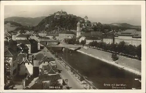 Graz Steiermark Teilansicht mit der Mur Schlossberg Kat. Graz