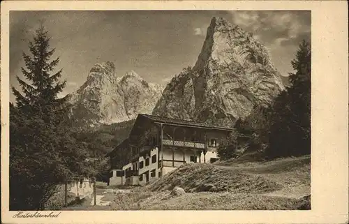 Kufstein Tirol Alpenhuette Hinterbaerenbad mit Totenkirchl und Haltspitze Kaisergebirge Kat. Kufstein