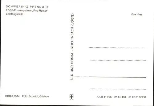 Zippendorf FDGB Erholungsheim Fritz Reuter Empfangshalle Kat. Schwerin