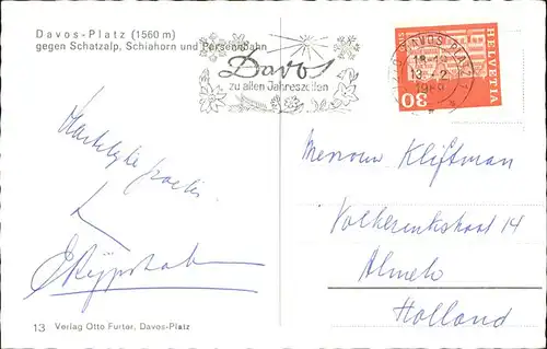 kk13572 Davos GR gegen Schatzalp Schiahorn und Persennbahn Kategorie. Davos Alte Ansichtskarten