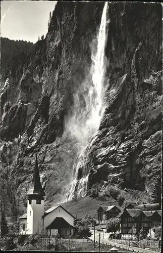 Lauterbrunnen BE Kirche mit Staubbachfall Kat. Lauterbrunnen